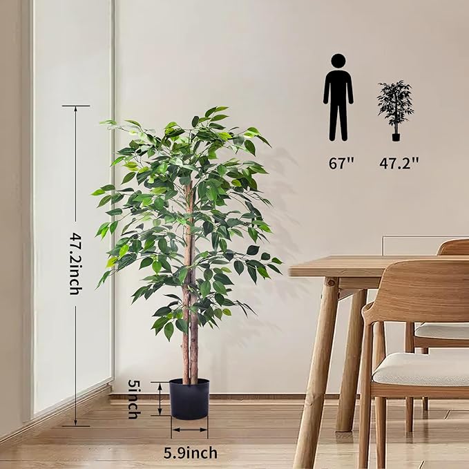 HAIHONG 2Packs 4FT Artificial Ficus Trees with Realistic Leaves and Natural Trunk, Faux Ficus Tree with Sturdy Plastic Nursery Pot, Fake Ficus Tree for Office Home Farmhouse for Indoor Outdoor Decor