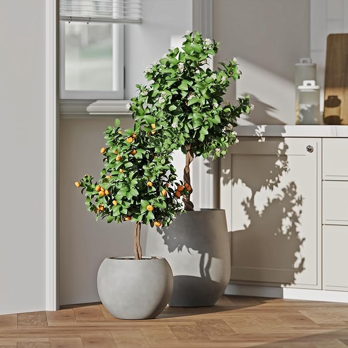 DTY Signature Mount Sherman 12.6''D x 9.8''H Modern Indoor Outdoor Fiberstone Sphere Planter, Durable Round Garden Pot, Weather Resistant, Drainage Hole & Rubber Plug - Small, Gray