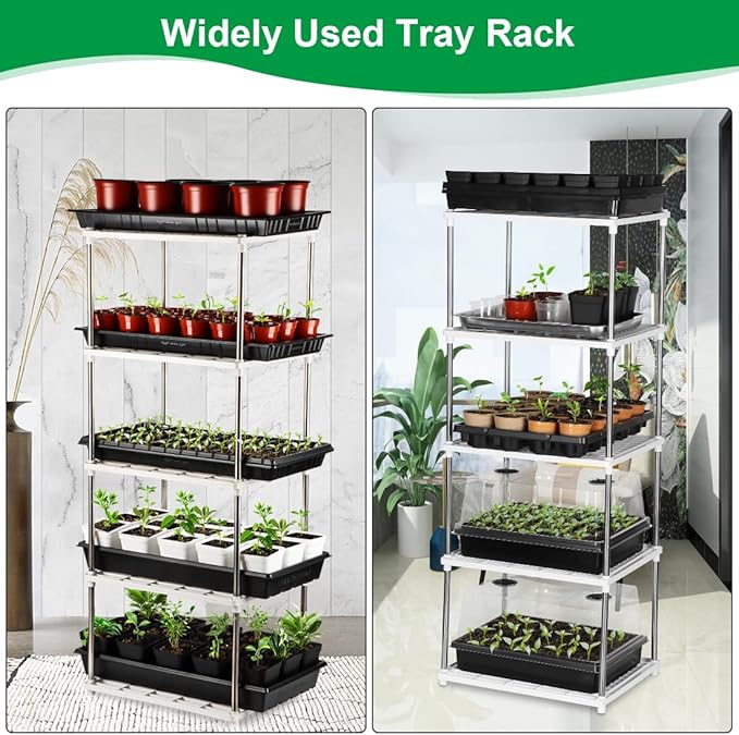 5 Layer Seed Starter Tray Plant Stand, Storage for Nursery Pot Seeding Cell Tray Container Indoor/Outdoor Plant Rack Holder (White)