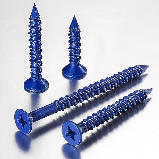 (30pcs) 3/16''x2-1/4 Concrete Screw Anchor Blue Flat Head for Anchoring to Masonry, Block or Brick Stucco