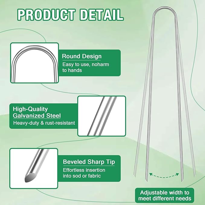 8 Gauge Landscape Staples, FUIJOL 8 Inch Heavy Duty U-Shaped Landscape Stakes, 100 Pack Galvanized Garden Staples for Weed Barrier Stakes, Ground Cover, Irrigation Tubing, Fence (100)