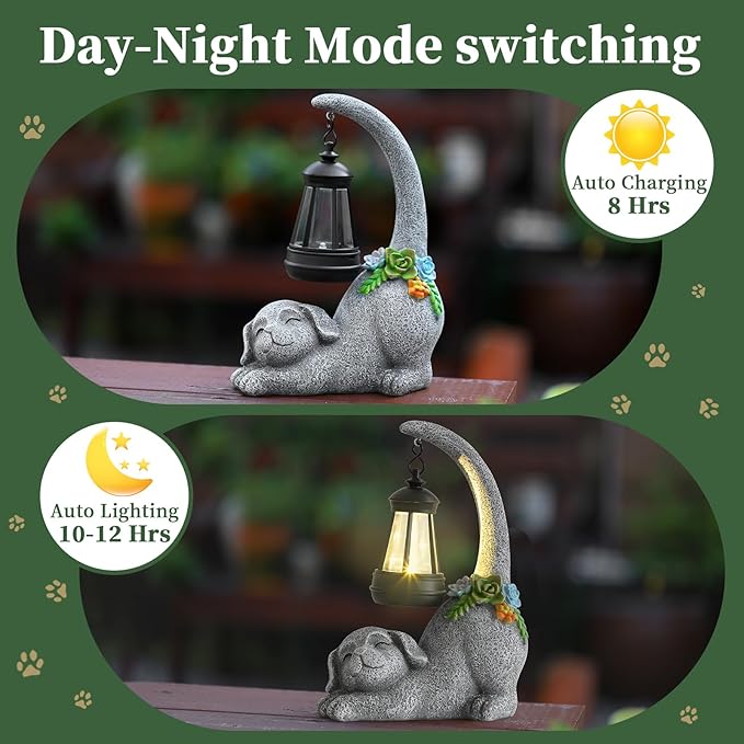Ploxoiven Garden Cute Dog Gnome Statue Decorations - Solar Resin Dog with Solar Garden Lights Outdoor Decorations for Patio,Yard,Lawn,