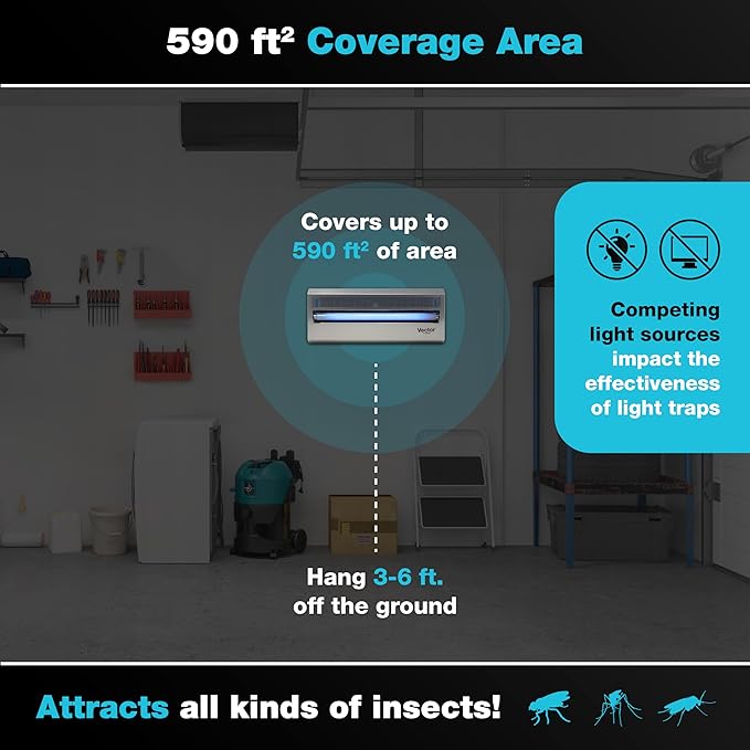 Catchmaster Vector 15 Silver, UV Light Fly Traps Indoor for Home, Gnat Traps for House Indoor, Electric UV Lamp Insect & Mosquito Killer, Silent Bug Light for Kitchen, Shed, Garage