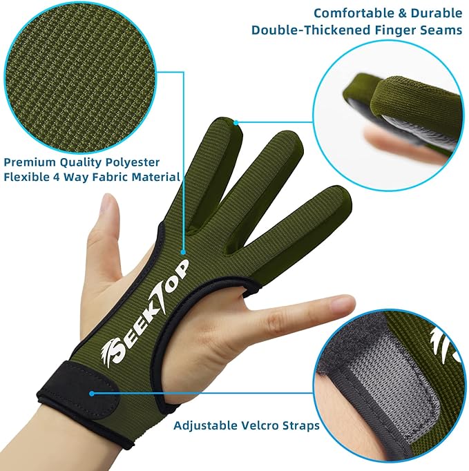 Seektop Archery Gloves Shooting Hunting Leather Three Finger Protector for Youth Adult Beginner