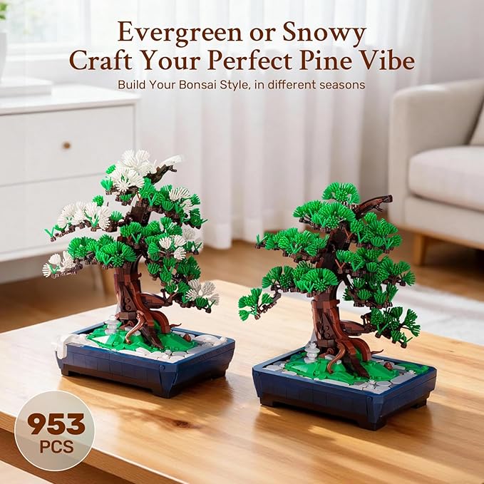 Wise Block Bonsai Tree Building Set Toy for Adults, 2-in-1 Two Seasons Botanicals Building Blocks Sets 950 Pcs DIY Serene Pine Decor Room Decoration Birthday Toys for Kids and Adults
