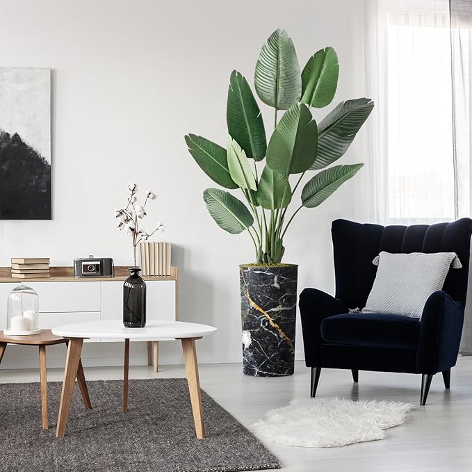 Artificial Tree in Modern Granite Effect Planter, Fake Bird of Paradise Silk Trees for Indoor and Outdoor Home Decoration - 67" Overall Tall (Plant Pot Plus Tree)