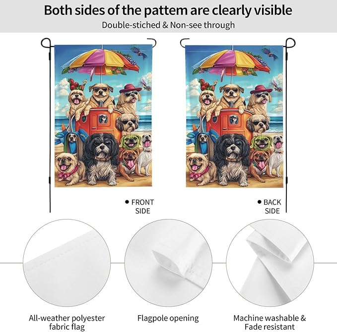 Animals In Beach Garden Flag 12x18 Inch Double Sided All-Weather Polyester Outdoor Flag For Patio Lawn Yard And Garden Welcome Decor