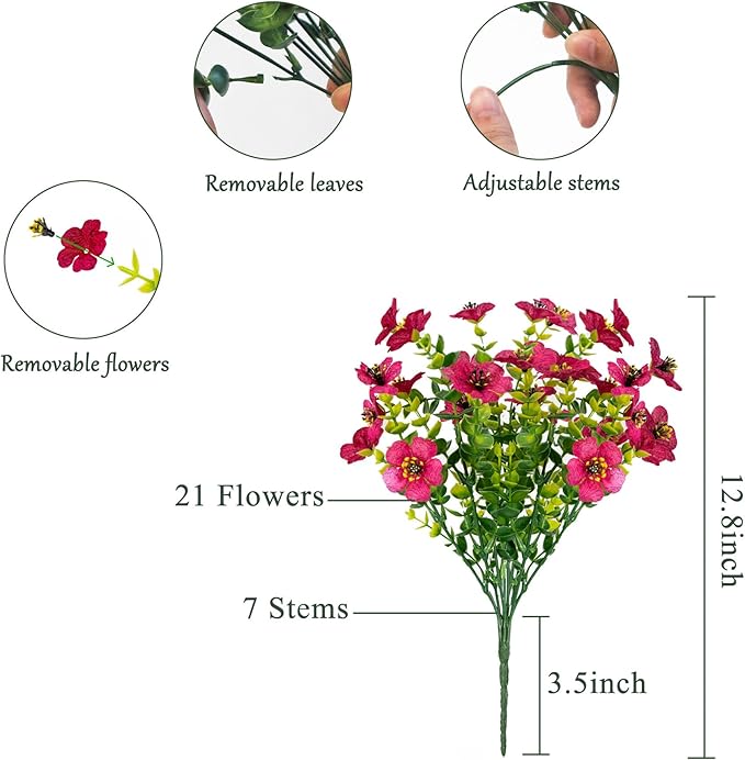 BCBLF Faux Flowers for Outdoor Planters, Artificial Flowers for Outdoors, 12 Bundles Outdoor Flowers Uv Resistant, Artificial Flowers for Decoration, Red, Silk Faux Spring Flowers for Outside