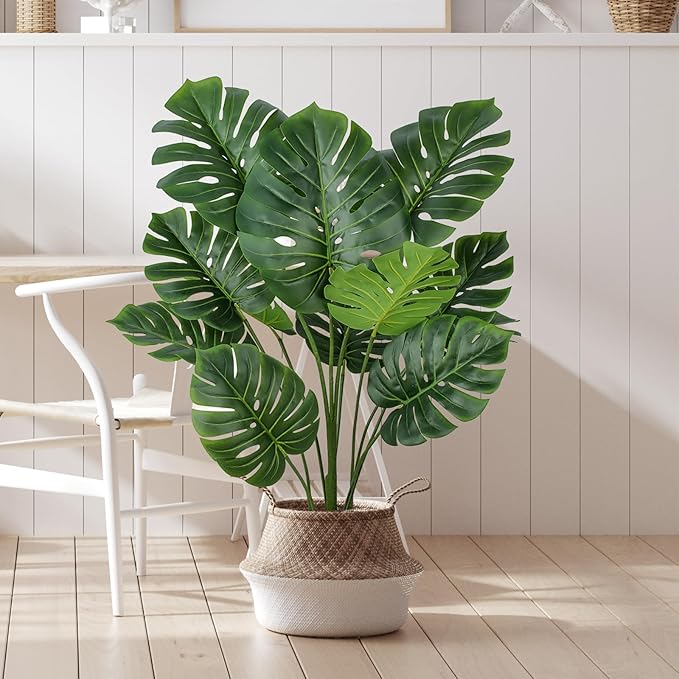 Artificial Monstera Plant 4FT Tall Fake Swiss Cheese Plant Potted Faux Tropical Floor Plants Indoor Decorative House Plants Artificial Palm Trees for Home Office Living Room Decor, 2 Pack