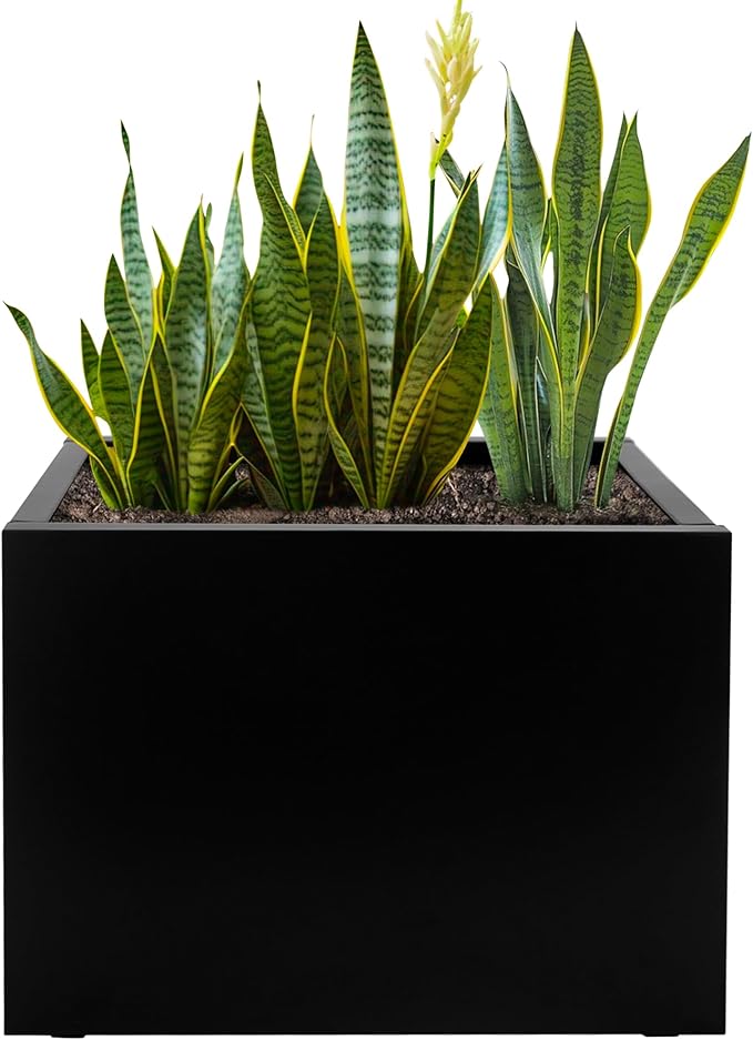 TISUWING Galvanized Steel Rectangular Planter, 16"x 12"x 12" Small Planters for Outdoor Plants, Black Outdoor Planter with Drainage Holes