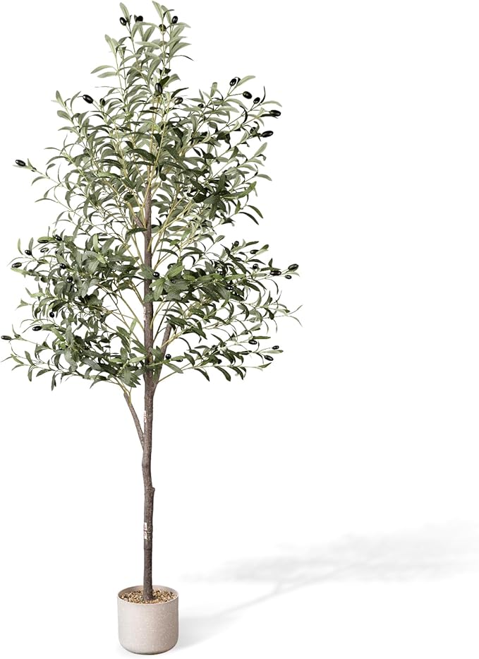 Artificial Olive Tree in Pot, 5.5 FT Tall Faux Olive Tree for Home Indoor Decor, Large Floor Plant with Textured Leaves Fruits, Realistic Wood-Grain Trunk, Fake Plant for Living Room Bedroom Office