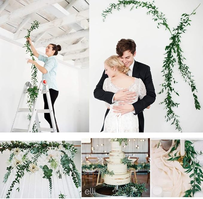 Artiflr 2 Pack Artificial Hanging Leaves Vines, 5.7 Ft Fake Willow Leaves Twigs Silk Plant Vines in Green for Indoor/Outdoor Wedding Decor