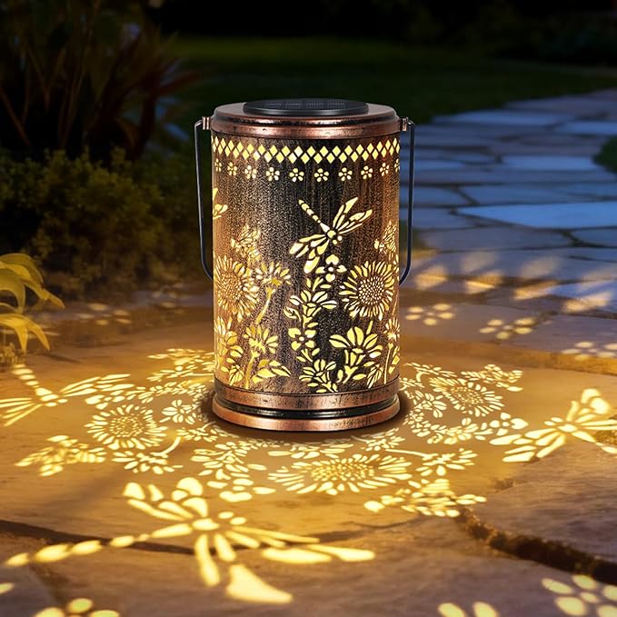OUTONLIFE Dragonfly Solar Lanterns Outdoor Waterproof, Metal Hanging Solar Lights for Outside Garden, Yard, Patio, Backyard, Porch Decor, Birthday Gifts for Women Mom Grandma