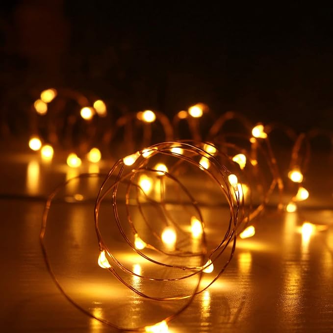 OakHaomie 6 Pack Fairy Lights Battery Operated No Remote LED Starry String Lights 30 Micro Starry LEDs on 10ft Copper Wire Light for DIY Wedding Centerpiece Table Decorations (Amber)