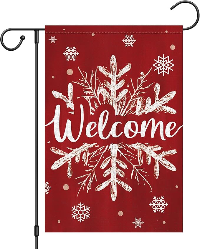 Heyfibro Christmas Winter Welcome Garden Flag 12x18 Inch Double Sided Burlap, Winter Snowflake Yard Flags for Holiday Xmas Yard Outdoor Decoration(ONLY FLAG)
