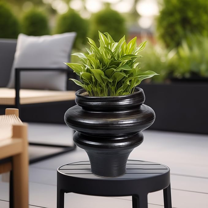 Teagas Ceramic Plant Pots 11 Inch - Bonsai Planters for Indoor Plants Outdoor Plants, Pot for Plant with Drainage Hole, Decorative Flower Pots for Home Decor, Gift for Men Women, Black