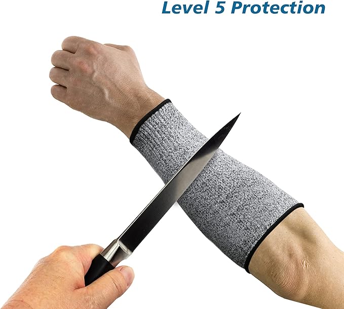 CAWANFLY 2 Pairs Protective Arm Sleeves, Cut Resistant Sleeve Arm Protectors Anti Abrasion Safety Armband for Garden Kitchen Work (Black+Grey)