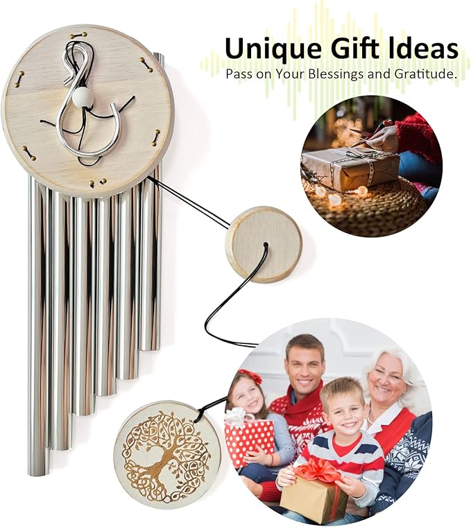 Aoedelyart Wind Chimes Outdoors,33" WindChimes for Loss of Loved One,Memorial/Sympathy Gifts for Mother/Unisex/Father,Tree of Life Wind Chimes for Outside Zen Garden Home Yard Decoration (Silver)