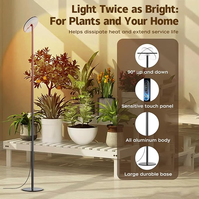 AJABotanics 40W Full Spectrum Tall Grow Light, 85’’ Adjustable Standing Plant Light for Indoor Plants, 10-Level Dimmable with 4/8/12H Timer, Sunlike for Large Plants & Indoor Trees