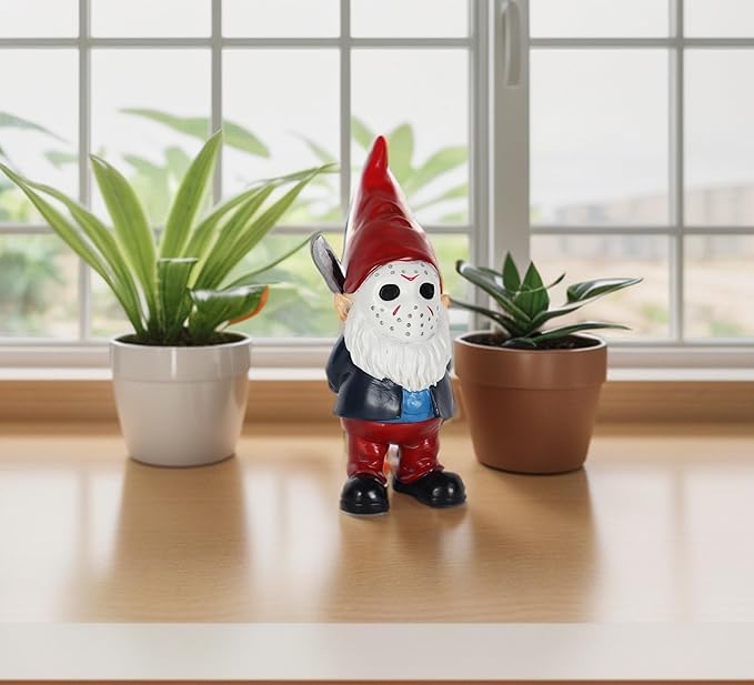 Horror Garden Gnome Statue, Gothic Outdoor Decor, Spooky Collectible for Halloween, Valentines Gifts Outdoor Decorations