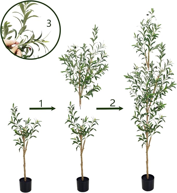 6FT Artificial Olive Tree, Realistic Faux Tree with Leaves and Fruits for Indoor Home & Office Decor