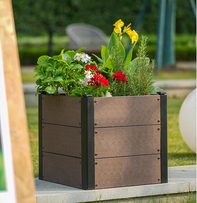 GarveeLife 19" x 19"x 17" Wood Look Raised Garden Bed Without Bottom, Outdoor Planter Box for Vegetables & Herbs, Durable Composite Deep Root Bed for Vegetables, Flowers in Backyard, Patio