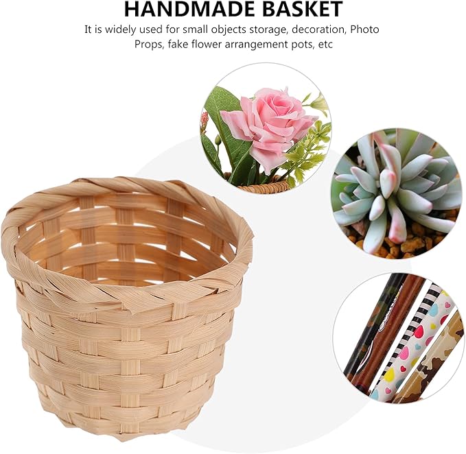 Mini Woven Storage Basket 3.5 Inch Handwoven Cane Organizer for Home Office Desktop Fruit Plant Holder Natural Rustic Decor