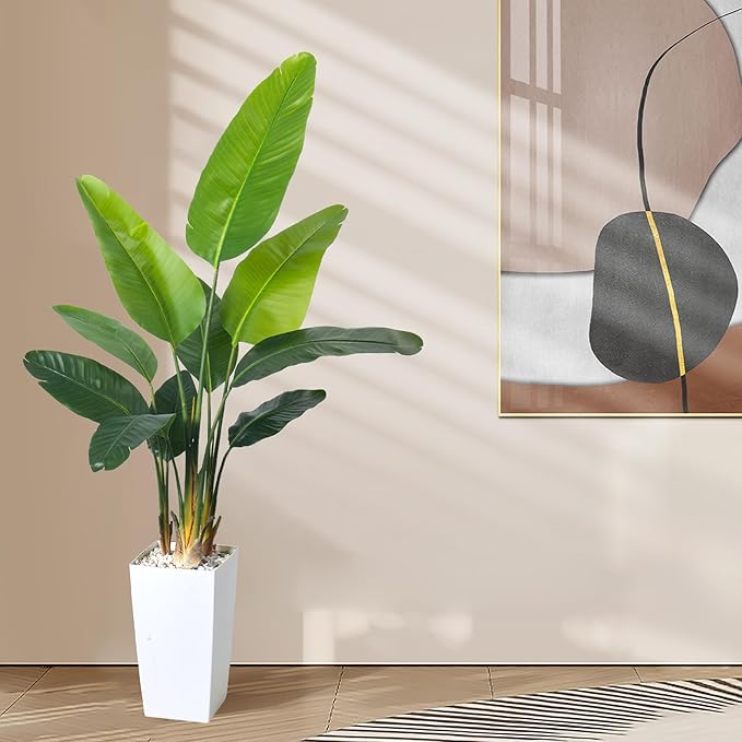 HAIHONG Bird of Paradise Artificial Plant 6FT, Faux Tropical Palm Tree with White Tall Planter, Large Fake Plants in Pot - Artificial Tree for Home Office Living Room Decor Indoor