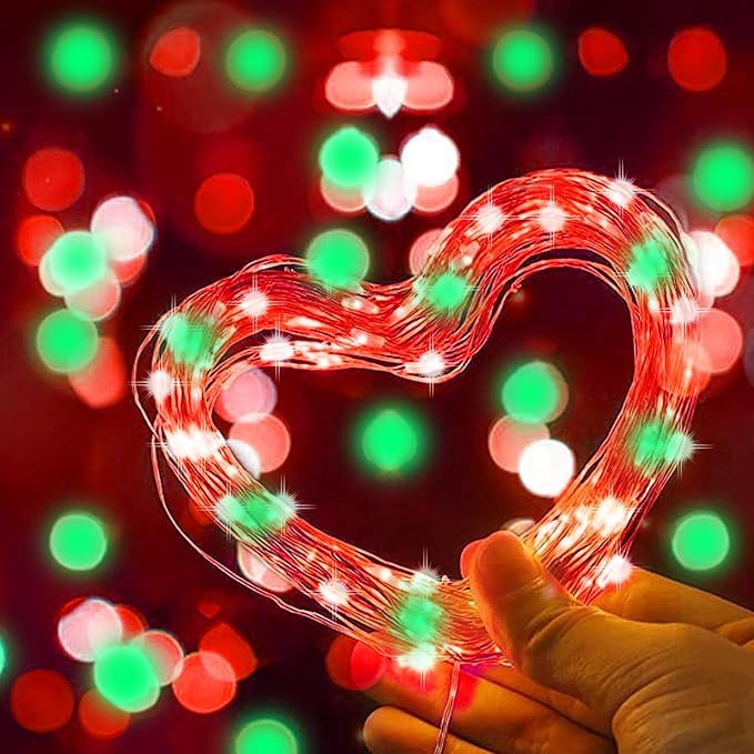LAMPHOME Fairy Lights Plug in, 33Ft 100 LEDs Waterproof Twinkle Firefly Lights, Adaptor Included, Starry String Lights for Wedding Indoor Outdoor Christmas Patio Garden Decoration, Red and Green
