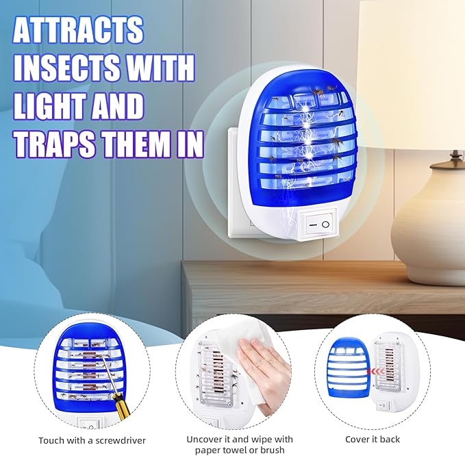 Indoor Bug Zapper Plug in Electronic Mosquito Zapper Fly Zapper Lamp for Bug Gnat Insect Trap for Home, Bedroom, Living Room, Office Indoor Use (Blue)