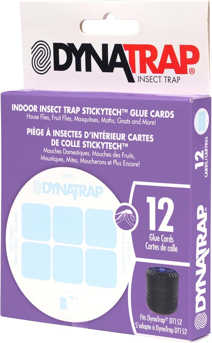 Dynatrap Official Replacement StickyTech Glue Cards for Dynatrap DT152 Indoor Insect Trap and Killer – Catches and Kills Fruit Flies, Gnats, Moths, Mosquitoes & Other Flying Insects, 21523 - 12 Pack