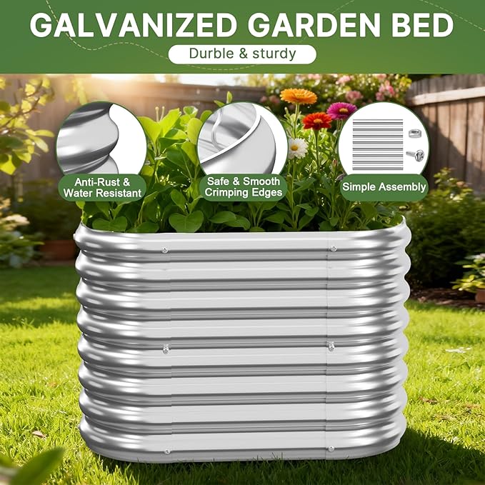 2 PCS Tall Galvanized Raised Garden Bed Outdoor, Metal Garden Bed for Vegetables, Above Ground Garden Box for Flower, Steel Raised Beds for Gardening - 2FT