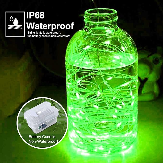 pozzolanas 12 Pack Green Battery Operated String Lights - 7ft Waterproof Fairy Lights with 20 LEDs for Home, Mason Jar, Party, Wedding, Halloween, Christmas Decorations