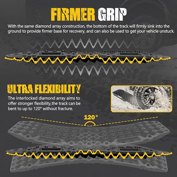 BUNKER INDUST Off-Road Traction Boards with Jack Base,Pair Recovery Track 4X4 Jeep Truck Emergency Tire Traction Mat with Bag -Sand, Mud, Snow Tracks Black Traction Pad (Gen 7th)