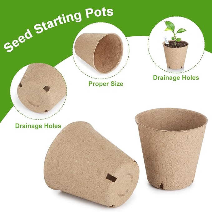 ModaSin 65 Pcs Organic Peat Pots, 3.15 Inch Nursery Pot, Round Plant Seedling Pots with Drainage Holes, Small Seed Starting Starter Tray Bulk, Garden Germination Container with 65 Planting Labels
