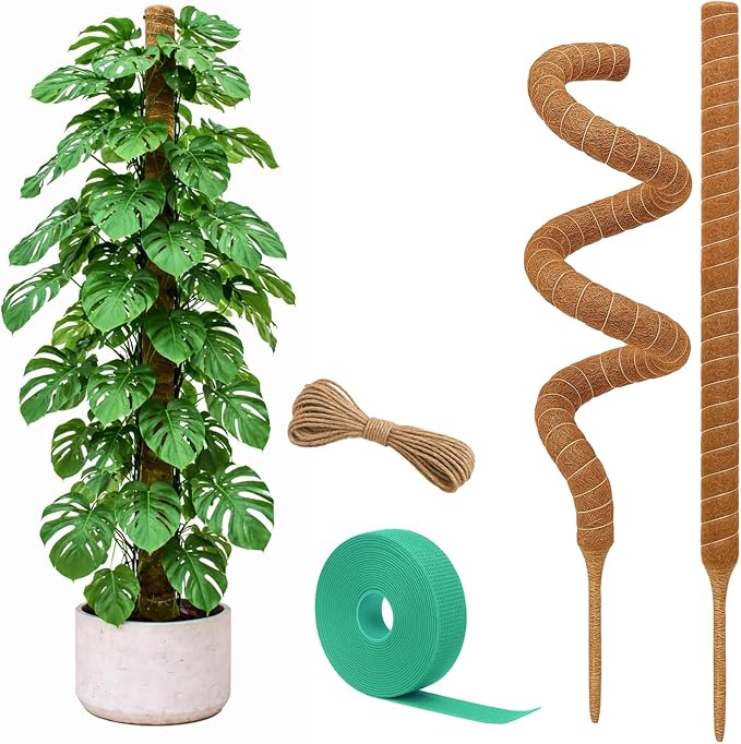 Moss Pole Monstera Plant Support – 2 Pack 28” Bendable Moss Pole Monstera Plant Support, Plant Stakes for Indoor Plants, Tall Plant Sticks Support for Climbing Plants