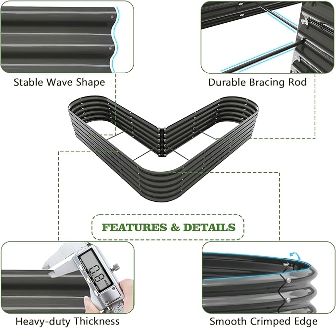 A ANLEOLIFE 2 Set Heart-Shaped Galvanized Raised Garden Beds Outdoor,81x81x18in Large Metal Planter Box for Planting Vegetables Flowers Herb, Anti-Rust & Easy-Setup, Quartz Grey