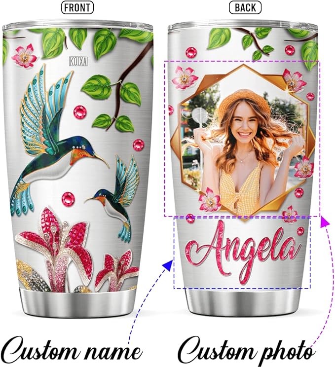 Personalized Photo Coffee Tumbler Hummingbird Custom Name Birthday Gifts For Women Friend Travel Mug With Lid Insulated Cup Cold Steel Tumblers Inspirational Quotes Jewelry Styles