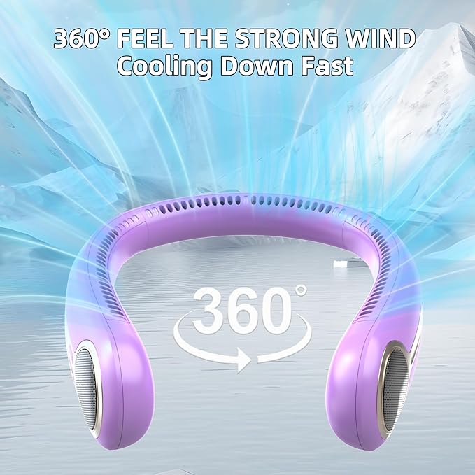 Portable Neck Fan,Hands Free Personal Wearable Bladeless Fan,6000mAh USB Rechargeable,360° Cooling,LED Display,4-Speeds,Birthday Gifts for Men Women Dad Mom,Valentines Day Gifts for Her Him (Purple)