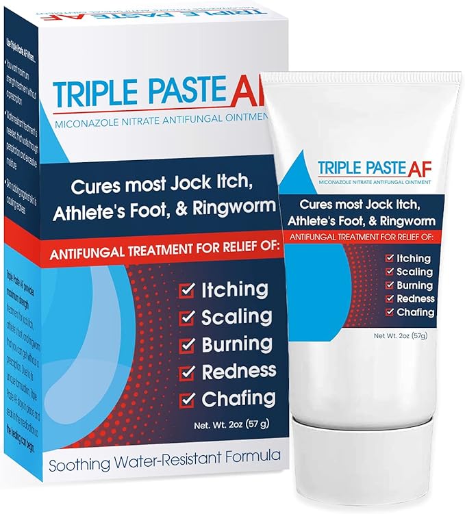 Triple Paste AF Antifungal Ointment for Skin, Athletes Foot Treatment and Ringworm Treatment - 2% Miconazole Antifungal Cream - 2 Oz Tube (Packaging May Vary)
