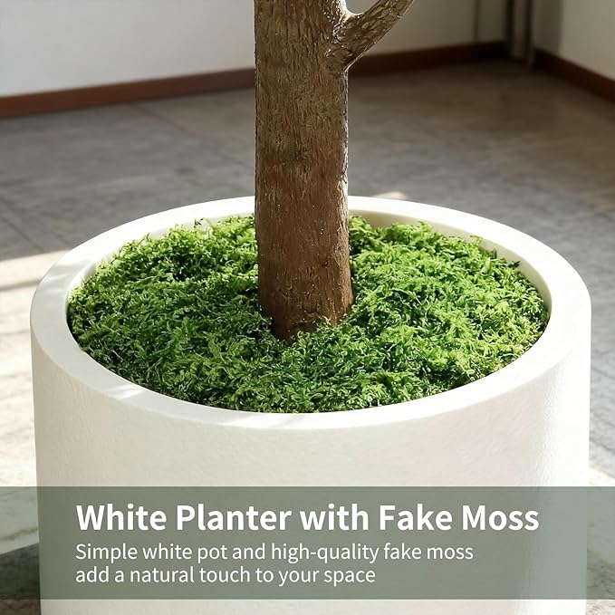 5FT Artificial Fiddle Leaf Fig Tree with White Planter & Fake Moss, Realistic Faux Ficus Lyrata Floor Plant for Indoor Home Office Decor, Housewarming Gift
