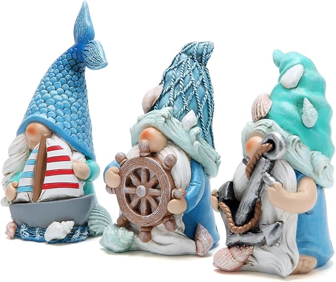 Hodao 3PCS Summer Gnomes Decor Sea Star Shell Elf Handmade Beach Swedish Gnome Decorations for Home Summer Gnomes Figurines Decor