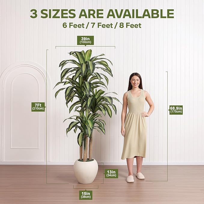 VeriNatural Artificial Dracaena Tree Indoor - 7FT UV Resistant Fake Outdoor Plants with Planter- Tall Faux Tree for Front Porch, Patio, Garden, Wedding, Home, Living Room Decor, VN151