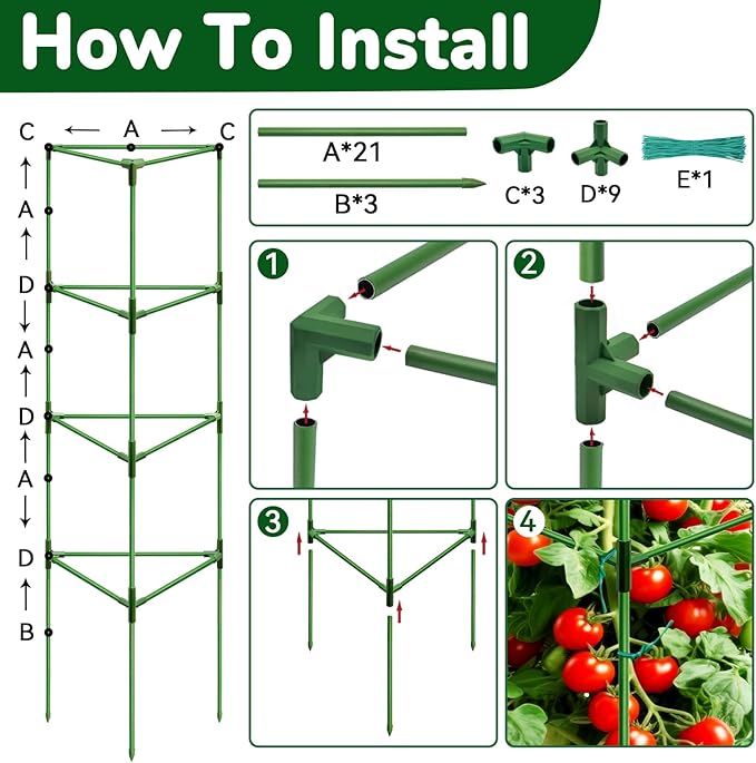 [Upgraded] ZeeDix 65 Inch Tall Tomato Cages for Garden, 2 Pack Large Plant Trellis Support Stakes for Climbing Plants, Heavy Duty Adjustable Tomatoes Cage for Pots, Raised Garden Bed Outdoor Supplies