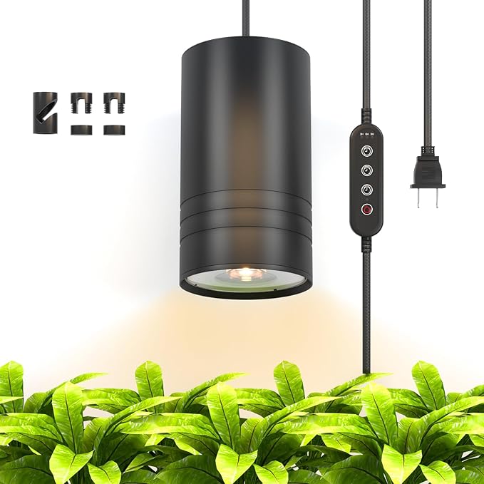 40W Plant Lights for Indoor Growing, Hanging Plant Lamp for Indoor Plants, Large Tall Plant, Garden, Flowers, Greenhouse, with Timer and 15ft Braided Power Cord, 3000K Full Spectrum, Aluminum Black