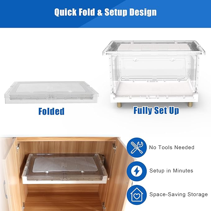 Foldable Reptile Terrarium, 30 Gallon Bearded Dragon Tank Fully Transparent Reptile Enclosure, 28"x17"x16" Front Opening Snake Enclosure Cages with Metal Mesh Roof for Lizard Gecko Spider Turtles