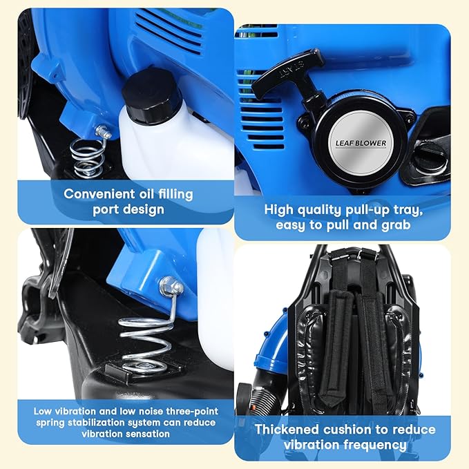 75.6CC Backpack Leaf Blower, 750CFM 205MPH 4-Stroke Engine Gas Leaf Blower Back Pack Leaf Blowers Gas Leaf & Snow Blower for Lawn, Garden & Commercial Use Blue BBX9900