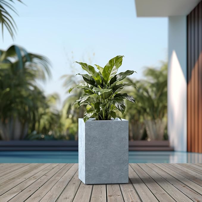 Kante 18.5" H Tall Rectangular Concrete Planters, Outdoor Indoor Lightweight Plant Pots with Drainage Hole and Rubber Plug, Modern Style for Home Garden Patio, Slate Gray