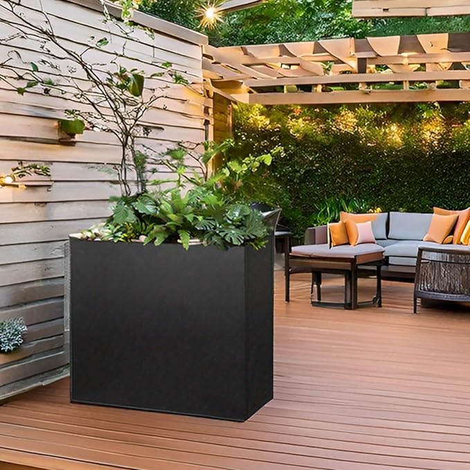 GZLVSOW Black Steel Planter Box for Outdoor Plants 24" x 10" x 24" Metal Rectangular Outdoor Planter Box All-Weather Use with Drainage Holes for Patio,Porch,Garden (Black, 24 * 10 * 24)