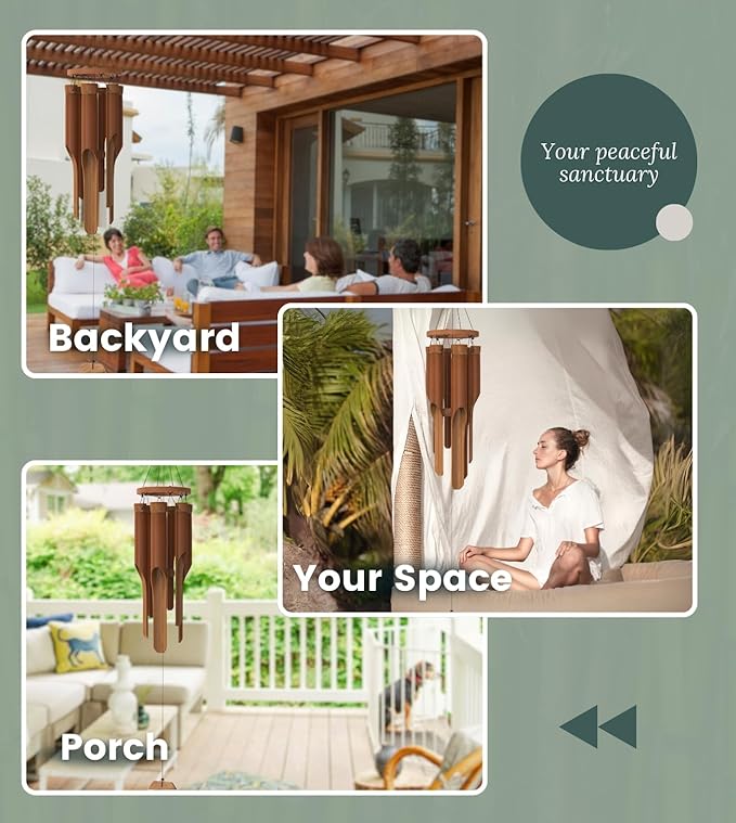 Nalulu Classic Bamboo Wind Chimes - Outside Outdoor Wood Wooden Windchimes, Small, Handcrafted with Calming Deep Tones, Ideal Home Decor or Gift for Any Occasion